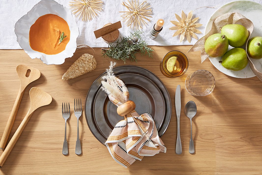 Dishes, Juliska Stoneware in Pewter; flatware, Farmhouse Pottery Shelburne.
