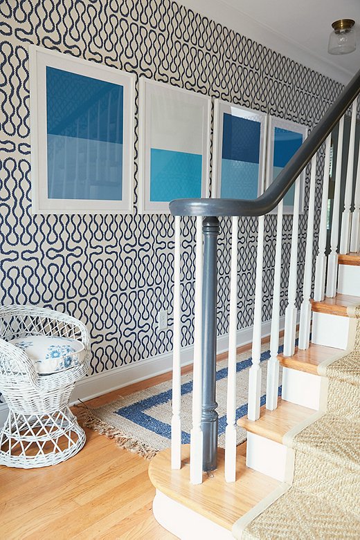 A selection from the Shades of Blue set makes a tonal statement in a hallway.
