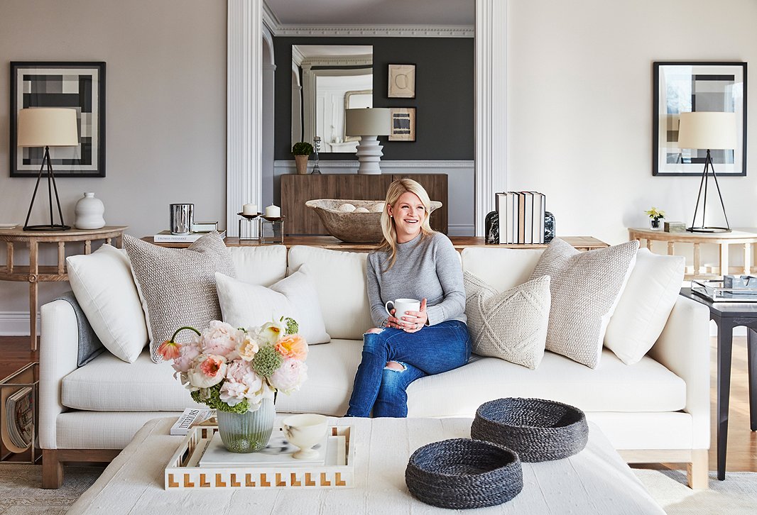 One Kings Lane Interior Design client Emily Garrett at home in Connecticut. 
