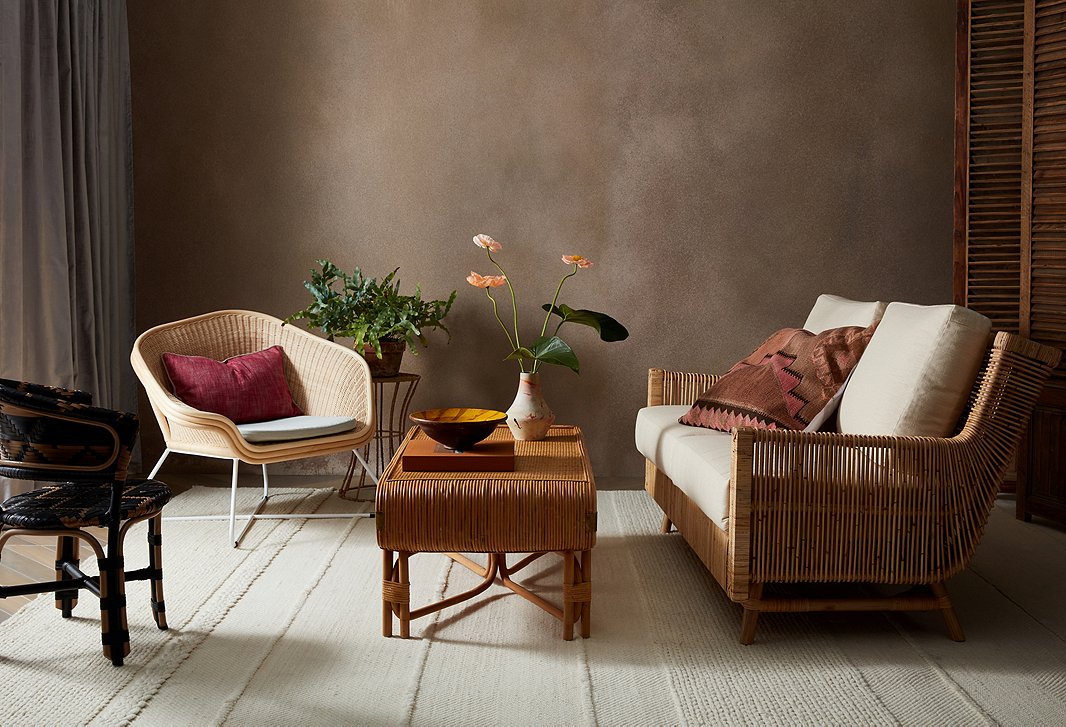 Selamat is another brand that uses sustainable rattan in unexpected ways, as seen in the Calistoga loveseat above.
