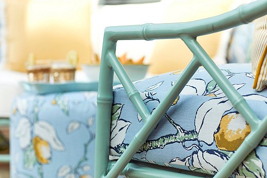Because the cushions are covered in solution-dyed Sunbrella fabric, the colors will not fade in the sun.
