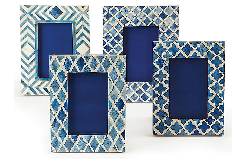 Asst. of 4 Octave Picture Frames - Bone/Blue