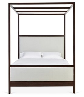 One Kings Lane Somerset TopRail Canopy Bed, Walnut/Sea Glass Linen
