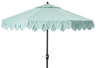 One Kings Lane Outdoor Phoebe Double Scallop Patio Umbrella Mist One Kings Lane