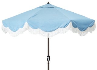 One Kings Lane Outdoor Cloud Fringe Patio Umbrella Light Blue Sunbrella One Kings Lane