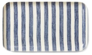 Linen-Coated Stripe Serving Tray - Blue/White - FOG LINEN