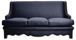 Bunny Williams Home Nailhead Sofa Navy Linen One Kings Lane