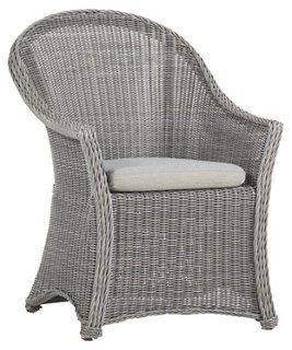 Regent Oyster Armchair, Dove Sunbrella. #patiochair #outdoorfurniture #rattanchair #armchairs #interiordesign