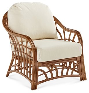 South Sea Rattan - New Kauai Rattan Club Chair, Natural/White | One