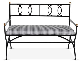 Frances Bench White Black Stripe Poolside Style Outdoor