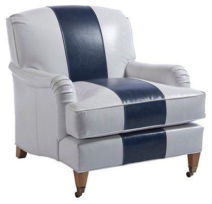 Sydney Club Chair Navy White Leather, White Leather Club Chair