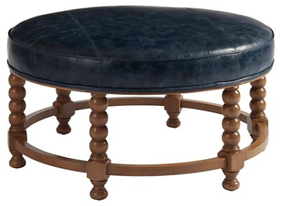 Naples Round Tail Ottoman Denim, Round Coffee Table Leather Ottoman