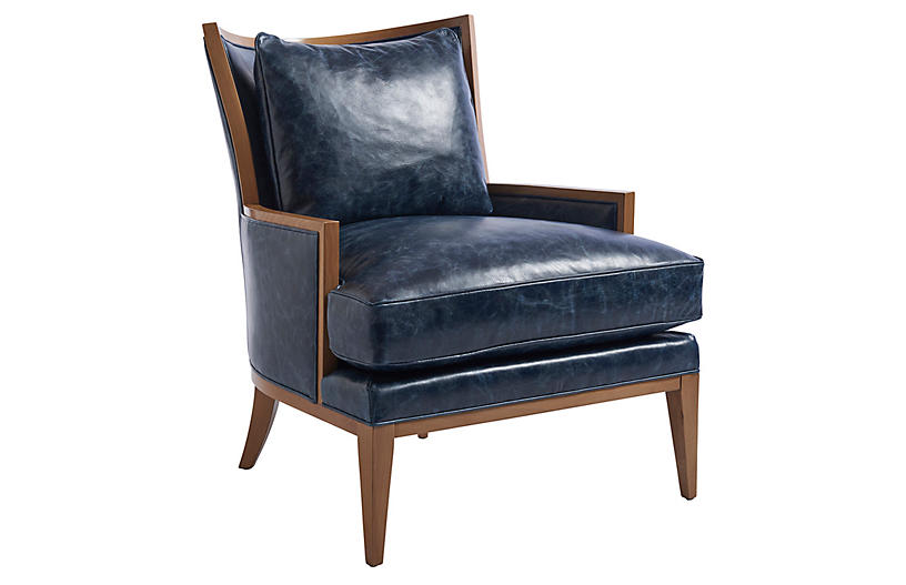 Atwood Accent Chair Blue Leather, Barclay Butera Leather Sofa