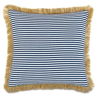 One Kings Lane Outdoor Ahoy 20x20 Outdoor Fringe Pillow, Navy/Tan
