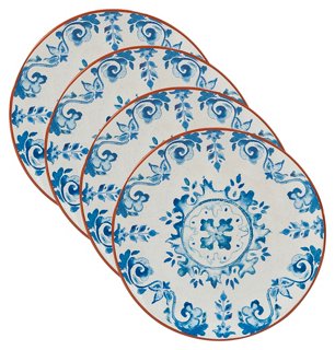 blue and white salad servers