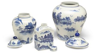 S/3 Ashford B Jar Set, Blue/White | One Kings Lane