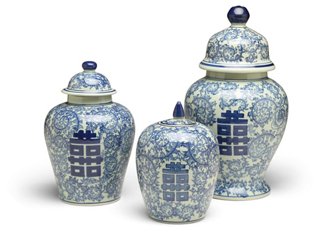 S 3 Bella B Jar Set Blue White Decorative Jars Canisters