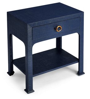 Trendy navy blue bedside table One Kings Lane Kos 1 Drawer Raffia Nightstand Navy