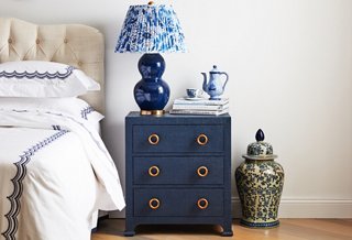 One Kings Lane Kos 3 Drawer Raffia Nightstand Navy One Kings Lane