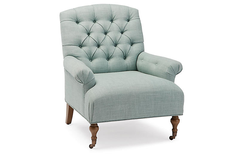 One Kings Lane Harrison Tufted Accent, Green Accent Chair With Arms