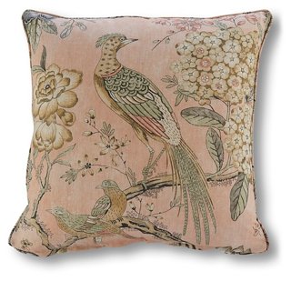 Floral Pheasant 20x20 Pillow, Blush Linen