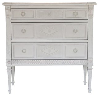 Aria 3-Drawer Dresser, Gray - a beautiful Swedish antique reproduction painted Gustavian dresser for your European inspired interiors! #swedishfurniture #Swedishdresser #Gustavian