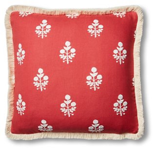 Nomi 19x19 Pillow - Coral/White Linen