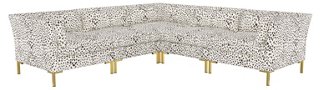 Marceau L-Shaped Sectional, Cream/Gray Cheetah Linen
