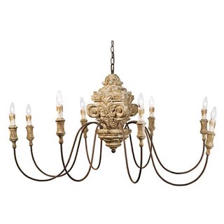 8-Light Wood Carved Chandelier, Gold