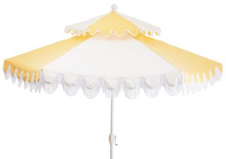 One Kings Lane Outdoor Ginny Two Tier Fringe Patio Umbrella Yellow White One Kings Lane