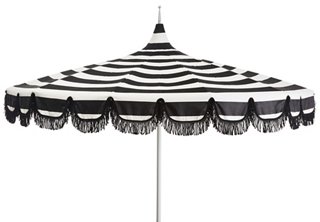 One Kings Lane Outdoor Aya Pagoda Patio Umbrella White Black Stripe One Kings Lane