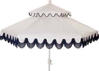 One Kings Lane Outdoor Ari Pagoda Fringe Patio Umbrella Hot Pink White One Kings Lane