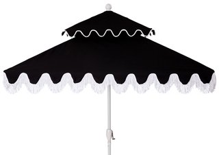 One Kings Lane Outdoor Hannah Two Tier Square Patio Umbrella Black White One Kings Lane