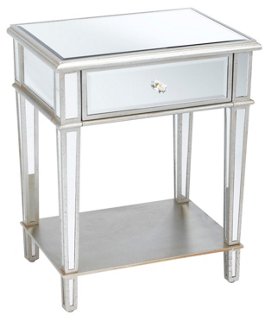 Roosevelt Mirrored Nightstand, Silver