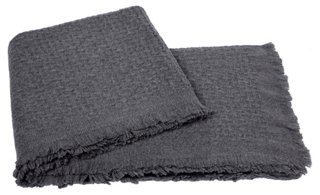 Basketweave Cashmere Throw - Heather Gray