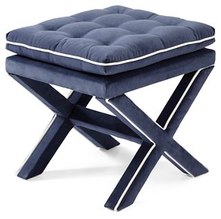 Dalton Pillow-Top Ottoman, Navy/White