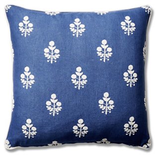 Dina 22x22 Pillow, Bluebell/Stripe Linen