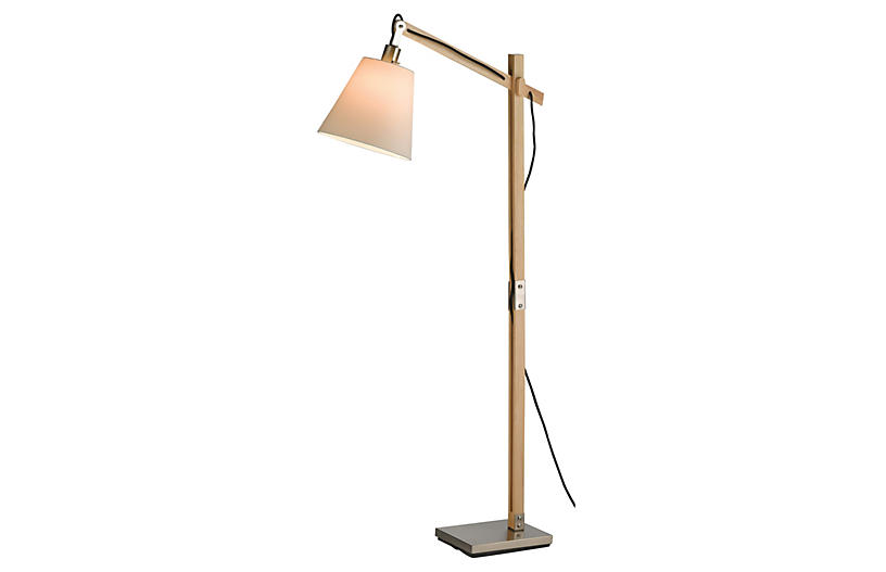 Walden Floor Lamp - Satin Steel/Natural