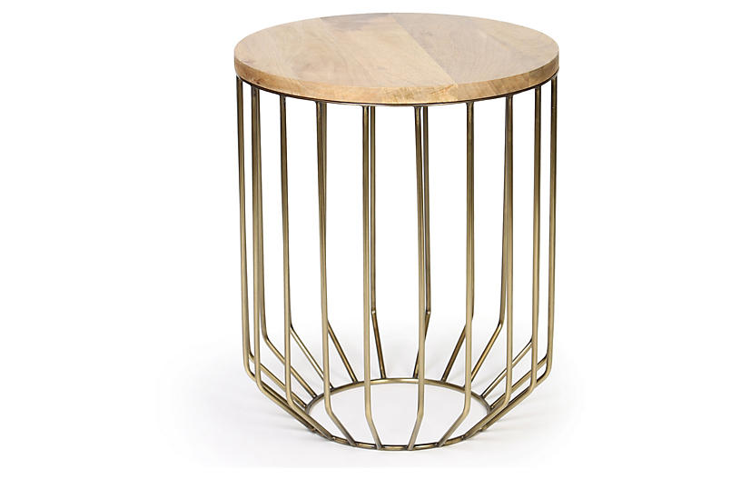 Ashley Side Table - Wood/Brass