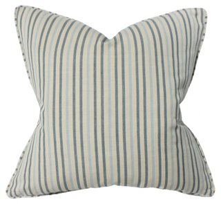 Stripe 22x22 Cotton Pillow, Blue