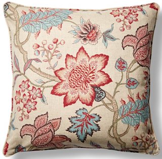 Jacobean Flair 22x22 Throw Pillow, Red