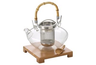 Glass Teapot w/ Infuser & Bamboo Stand