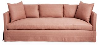 Cara 84" Skirted Sofa, Rose Linen