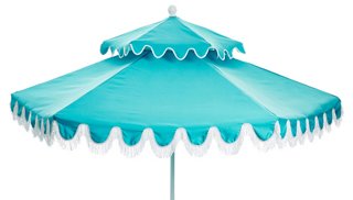 One Kings Lane Outdoor Daiana Two Tier Fringe Patio Umbrella Aqua One Kings Lane