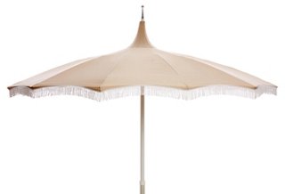 One Kings Lane Outdoor Ari Pagoda Fringe Patio Umbrella Beige White One Kings Lane