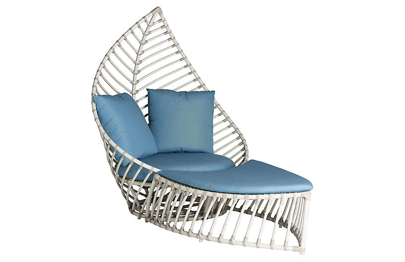 Palm Outdoor Chair & Ottoman Set - Blue - David Francis Furniture