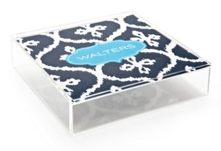 Custom Lucite Catchall, Navy Ikat