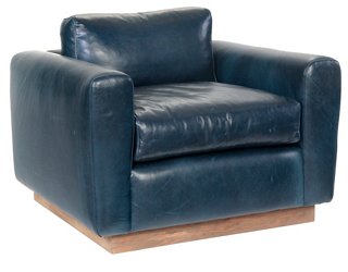 Community Furh Swivel Chair Blue Leather One Kings Lane