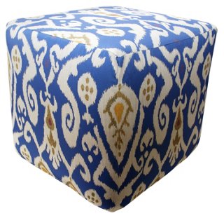 16x16x16 Ikat Outdoor Pouf, Blue