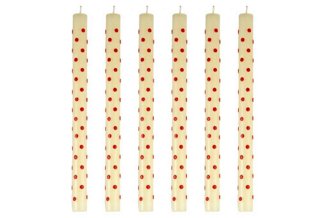 S/6 Mini Dot Tapers, Red & White